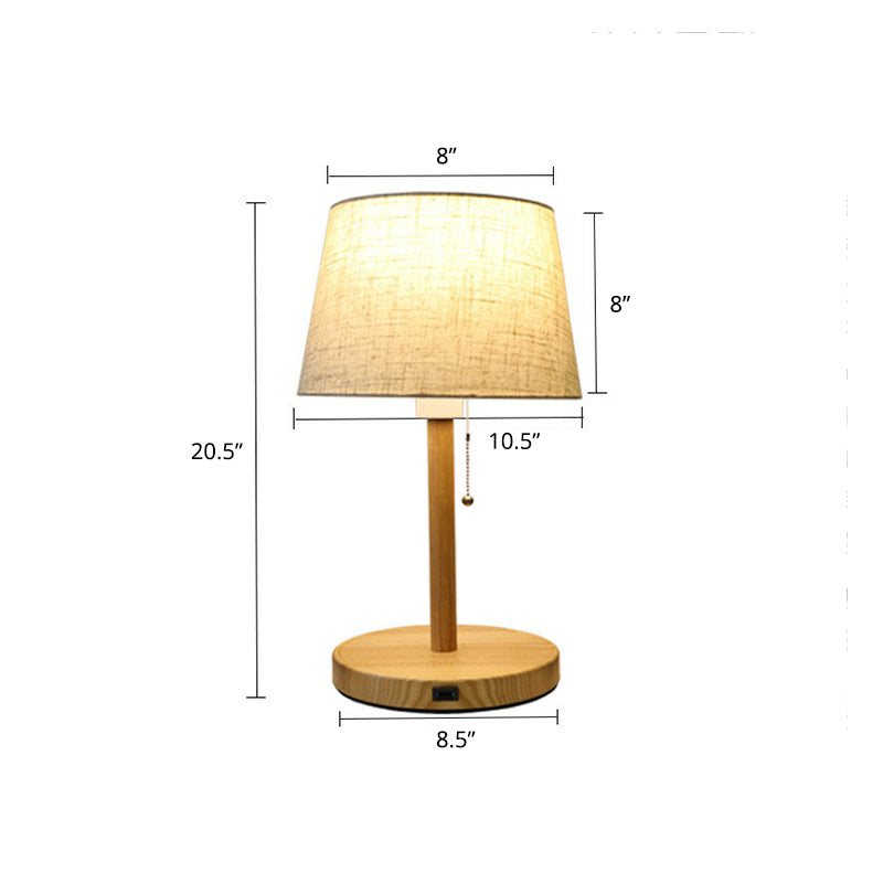 Nordic Pull Chain Table Light: 1-Bulb Night Lamp With Fabric Empire Shade - Perfect For Bedroom