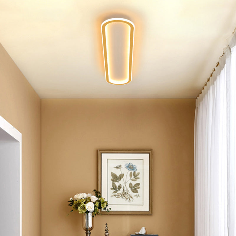 Gold LED Flushmount Light - Oblong Corridor Ceiling Mount - Simple Metal Style