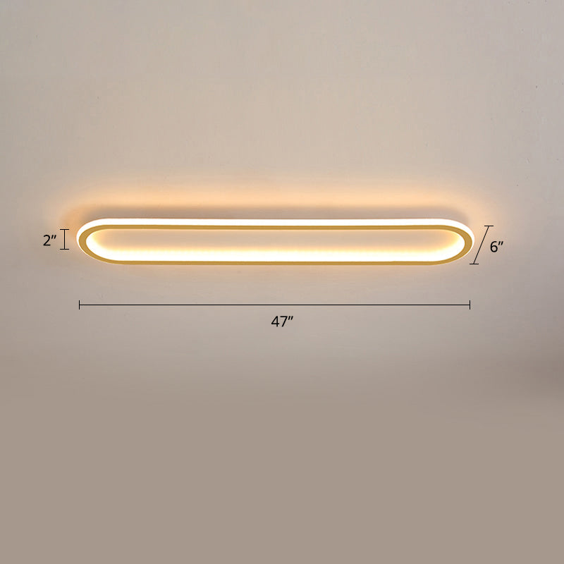 Gold LED Flushmount Light - Oblong Corridor Ceiling Mount - Simple Metal Style