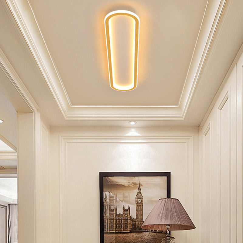 Gold LED Flushmount Light - Oblong Corridor Ceiling Mount - Simple Metal Style