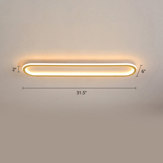 Gold LED Flushmount Light - Oblong Corridor Ceiling Mount - Simple Metal Style