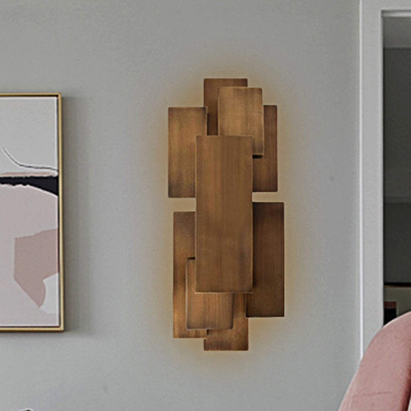 Led Wall Sconce With Metallic Rectangular Shade For Stairway Or Dark Wood