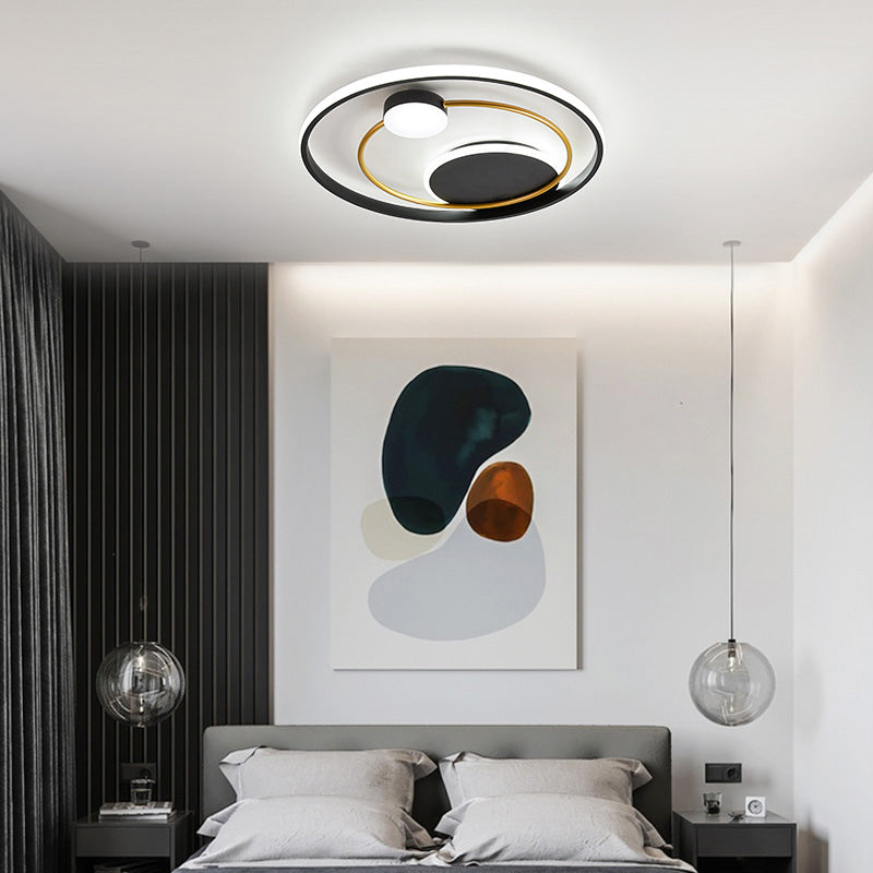 Modern Metal Led Ceiling Light For Bedroom - Circular Flush Mount Fixture