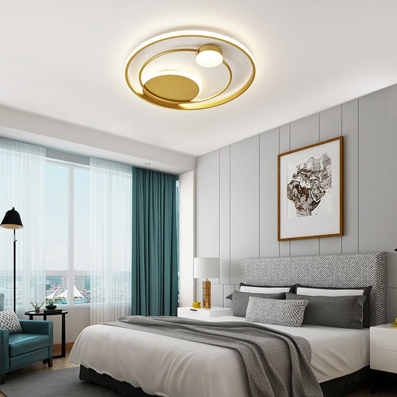 Modern Metal Led Ceiling Light For Bedroom - Circular Flush Mount Fixture