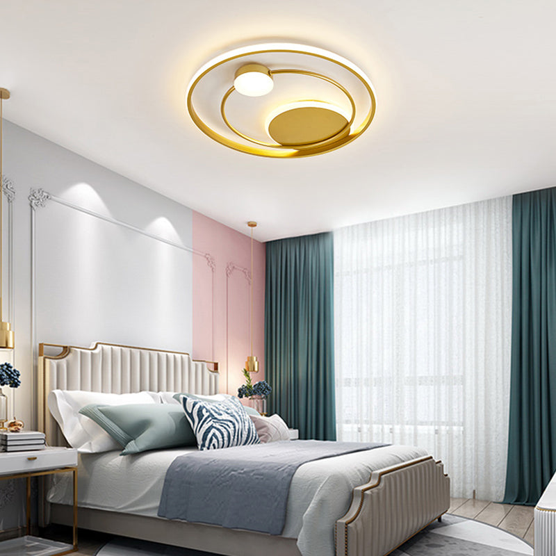 Modern Metal Led Ceiling Light For Bedroom - Circular Flush Mount Fixture