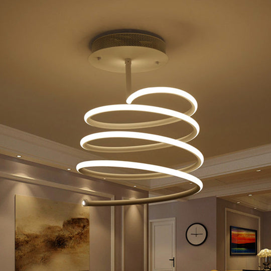 LED Acrylic Spiral Semi Flush Ceiling Light in Warm/White