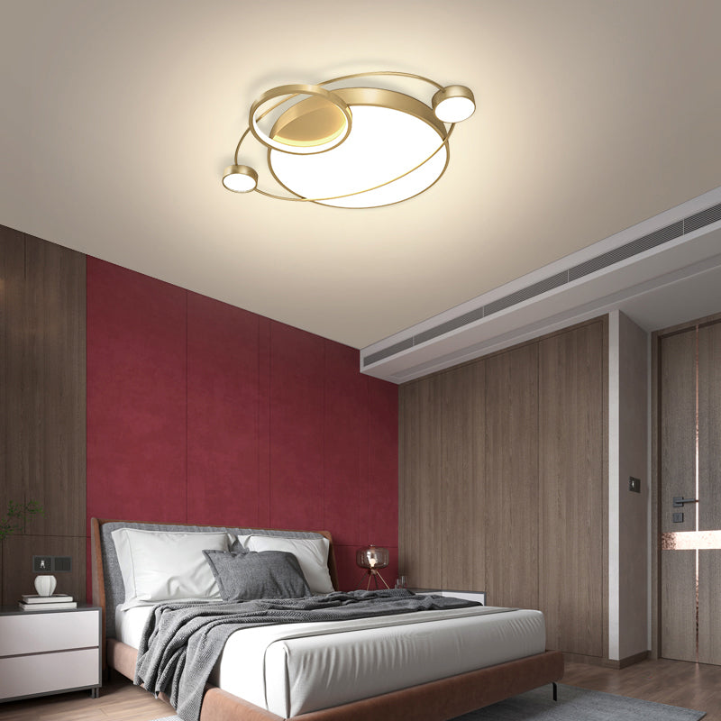 Postmodern LED Ceiling Flush Mount Light - Orbit-shaped Metal Fixture for Bedrooms