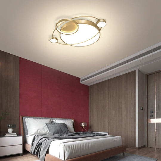 Postmodern Led Ceiling Flush Mount Light - Orbit-Shaped Metal Fixture For Bedrooms