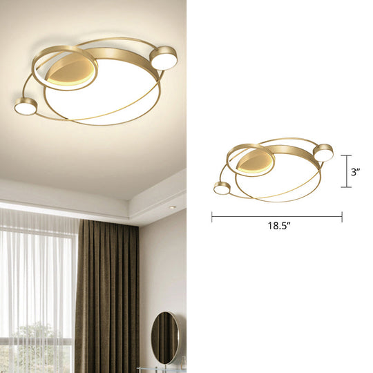 Postmodern Led Ceiling Flush Mount Light - Orbit-Shaped Metal Fixture For Bedrooms Gold / 18.5 Third