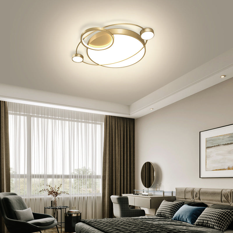 Postmodern LED Ceiling Flush Mount Light - Orbit-shaped Metal Fixture for Bedrooms