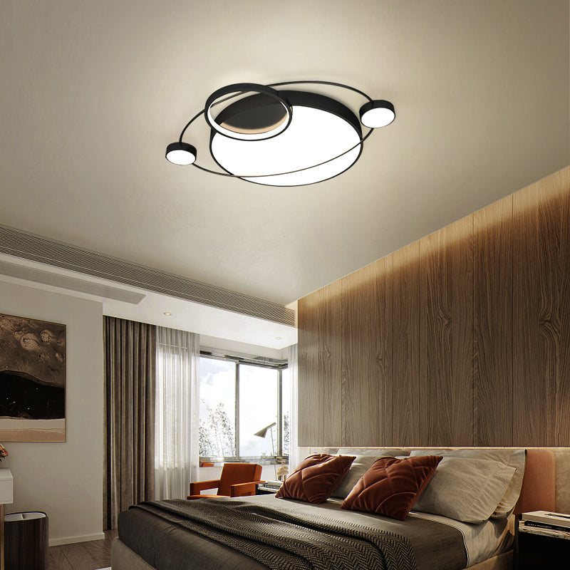 Postmodern LED Ceiling Flush Mount Light - Orbit-shaped Metal Fixture for Bedrooms