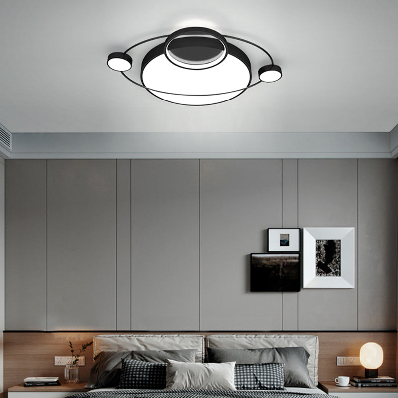 Postmodern LED Ceiling Flush Mount Light - Orbit-shaped Metal Fixture for Bedrooms