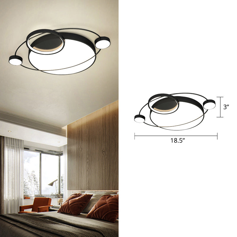 Postmodern Led Ceiling Flush Mount Light - Orbit-Shaped Metal Fixture For Bedrooms Black / 18.5