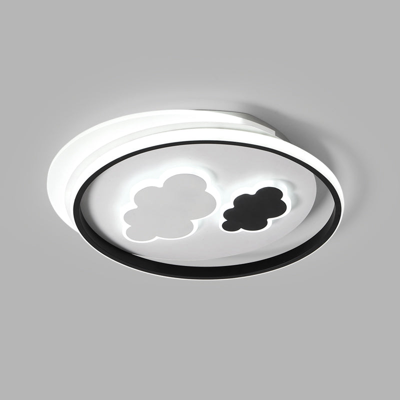 Contemporary Cloud-Shaped Flush Mount Ceiling Light For Kids Room In Black-White