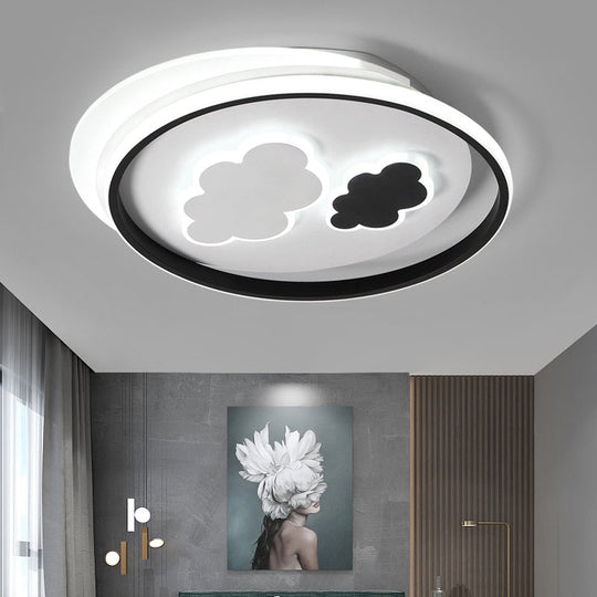 Contemporary Cloud-Shaped Flush Mount Ceiling Light for Kids Room in Black-White