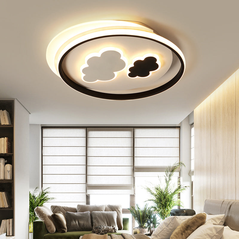 Contemporary Cloud-Shaped Flush Mount Ceiling Light For Kids Room In Black-White