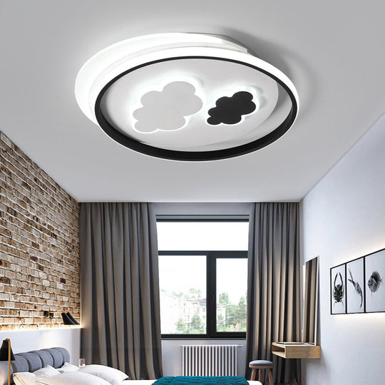 Contemporary Cloud-Shaped Flush Mount Ceiling Light for Kids Room in Black-White