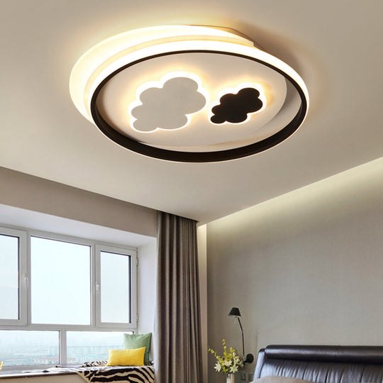 Cloud Child Led Flush Mount Ceiling Light - Minimalistic Acrylic Fixture Black-White