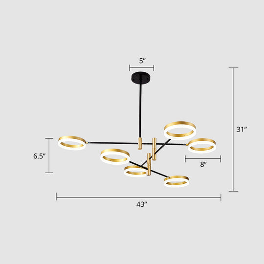 Black-Gold Adjustable Ring Chandelier With Led Acrylic Lights Modern Living Room Hanging Light 6 /