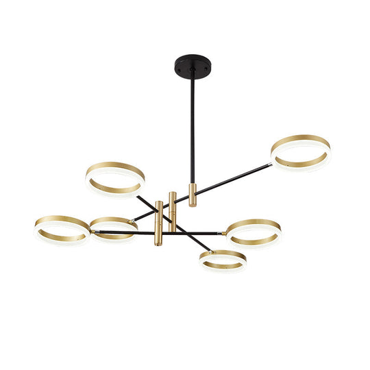 Black-Gold Adjustable Ring Chandelier With Led Acrylic Lights Modern Living Room Hanging Light