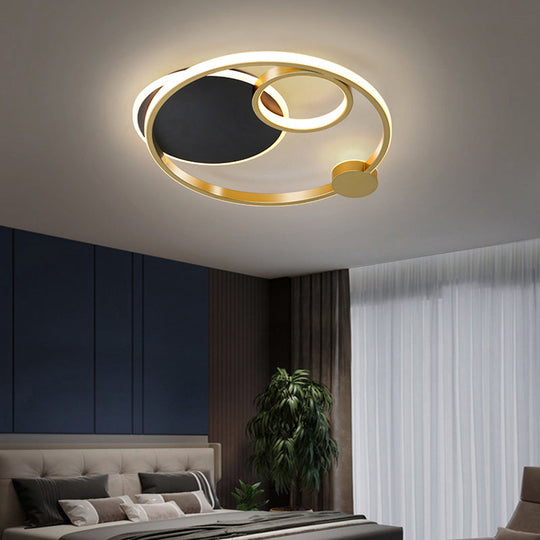 Postmodern Multi-Ring Metal LED Flush Mount Ceiling Lamp for Bedroom