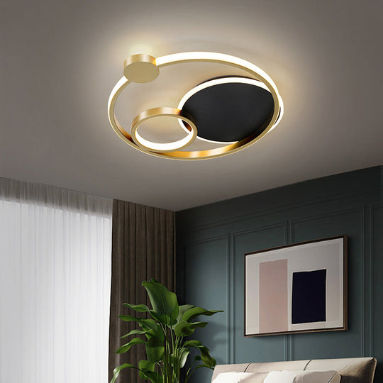 Postmodern Multi-Ring Metal LED Flush Mount Ceiling Lamp for Bedroom