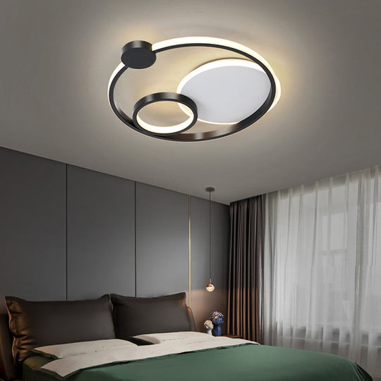 Postmodern Multi-Ring Metal LED Flush Mount Ceiling Lamp for Bedroom