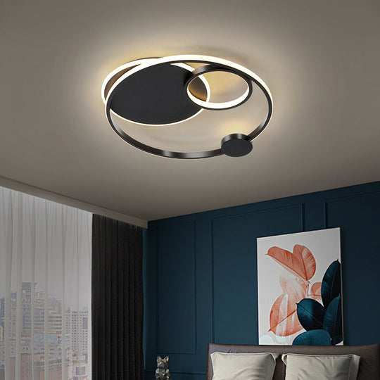 Postmodern Multi-Ring Metal LED Flush Mount Ceiling Lamp for Bedroom