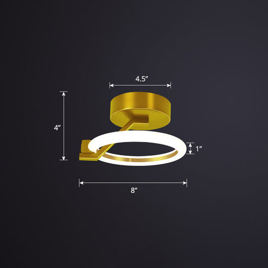 Simplicity Led Ceiling Flush Light For Corridor - Acrylic Semi Mount Design Gold / White