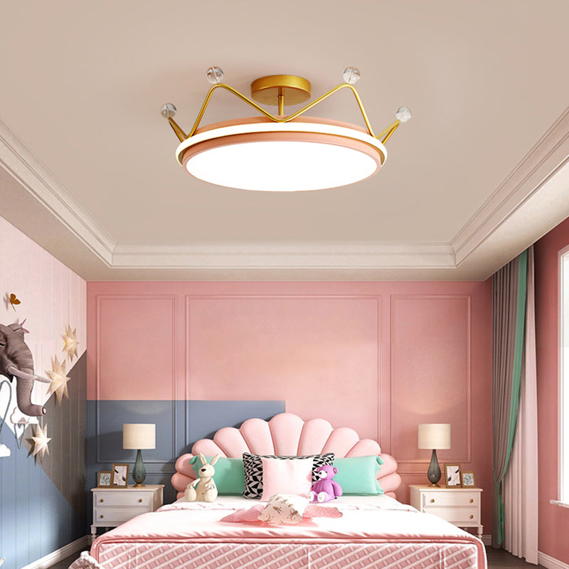 Cartoon Led Crown Ceiling Light For Kids Room - Flush Mount Fixture Pink / 19.5 Third Gear