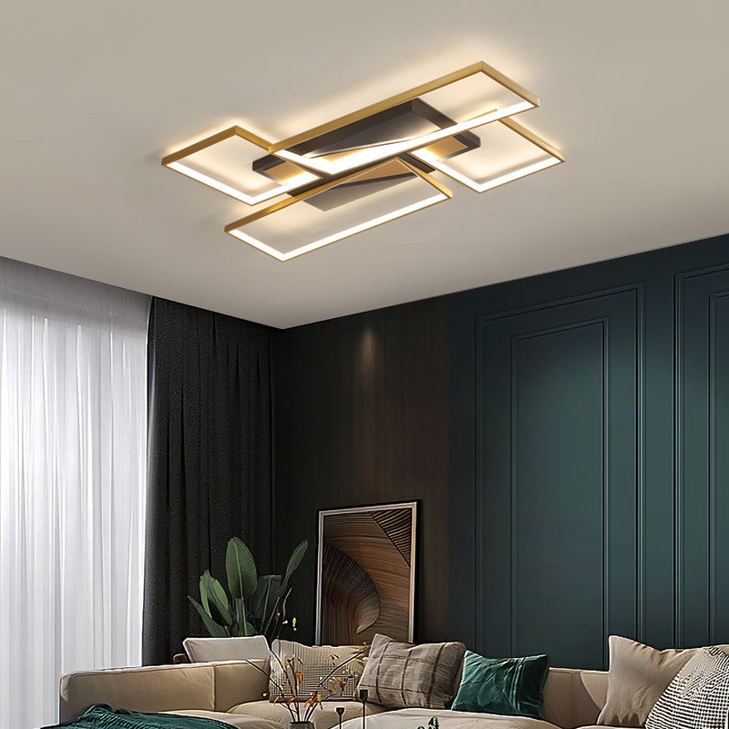 Black-Gold LED Flush Mount Ceiling Fixture for Living Room