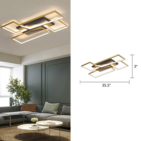 Black-Gold Led Flush Mount Ceiling Fixture For Living Room Black / 35.5 White