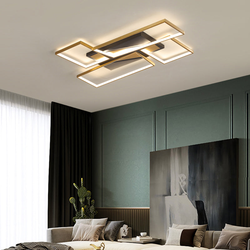 Black-Gold LED Flush Mount Ceiling Fixture for Living Room