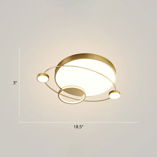 Minimalistic Led Ceiling Lamp For Bedroom With Orbit Shape And Acrylic Material Gold / 18.5 Third