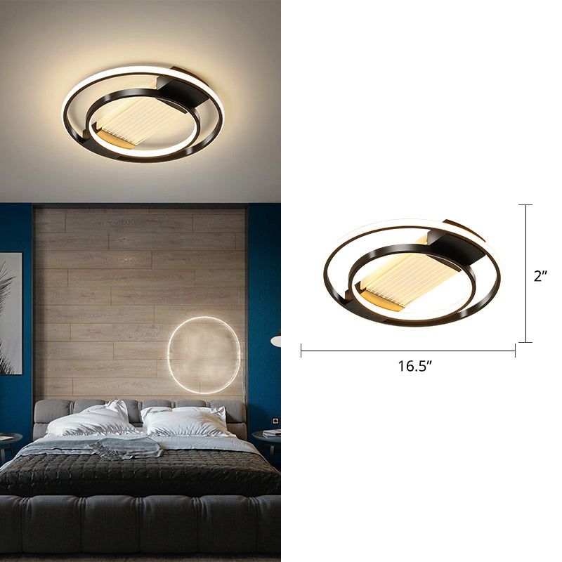 Stylish Bedroom Glow: Black Metallic Led Flush Mount Ceiling Light With A Simple Halo Design