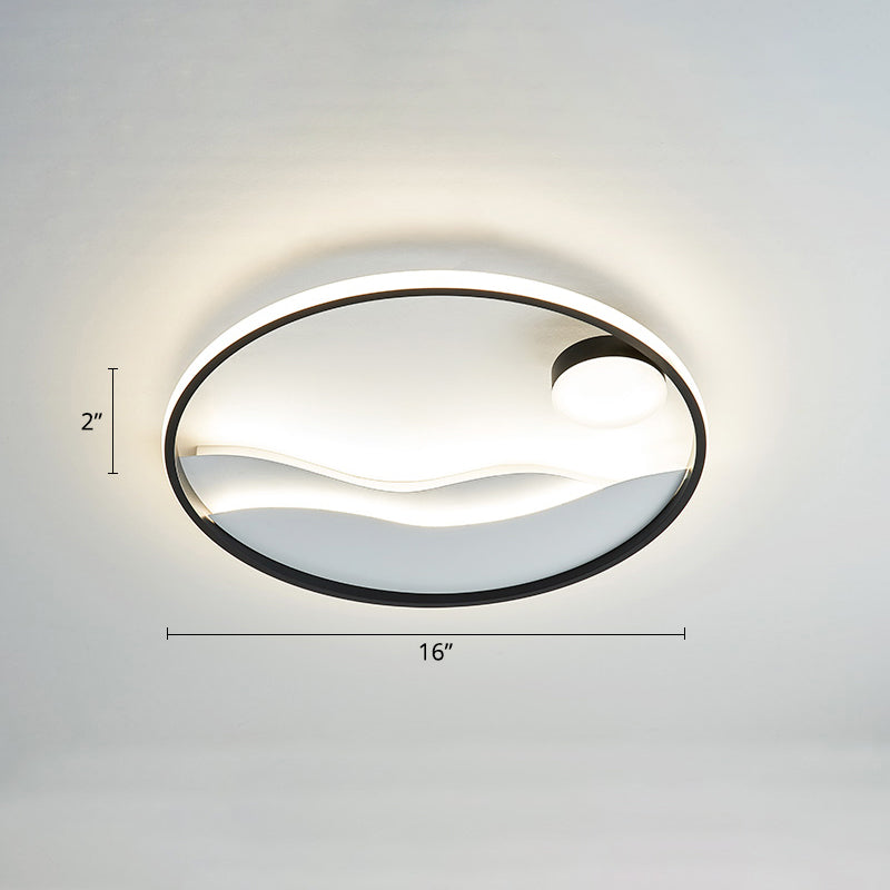 Artistic Bedroom Ambiance: Sunrise and Sea LED Flush Mount Ceiling Light with a Metal Halo Ring