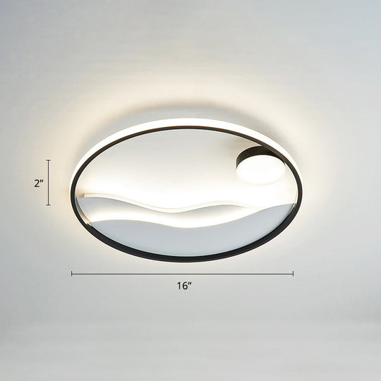 Artistic Bedroom Ambiance: Sunrise And Sea Led Flush Mount Ceiling Light With A Metal Halo Ring