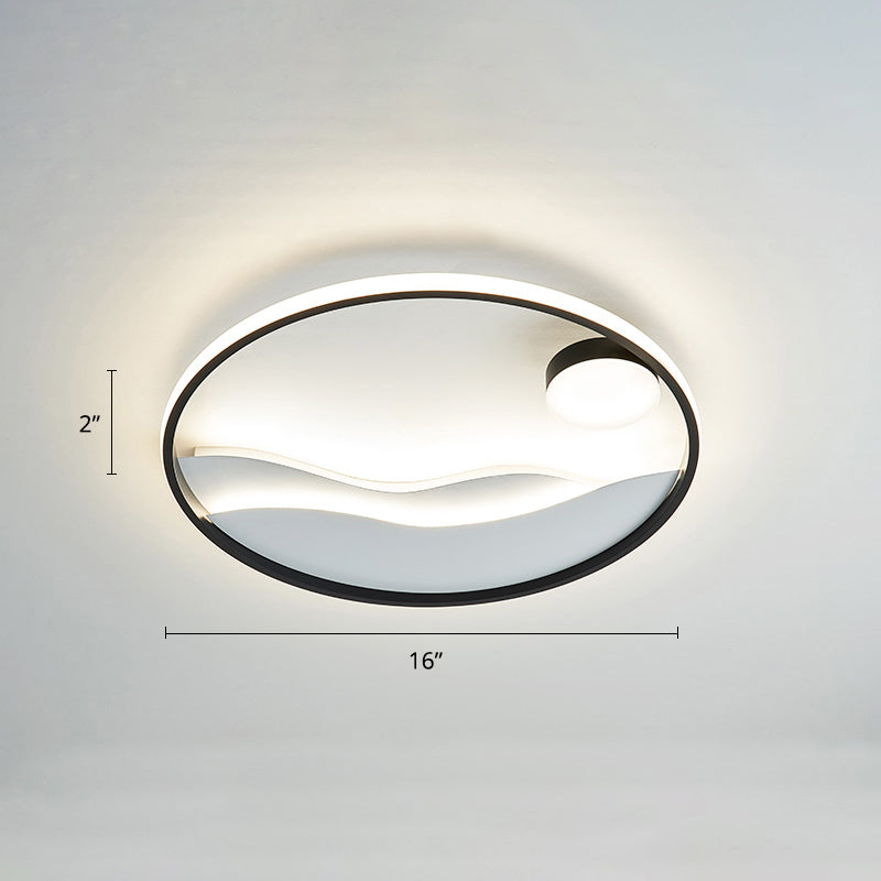 Artistic Bedroom Ambiance: Sunrise and Sea LED Flush Mount Ceiling Light with a Metal Halo Ring