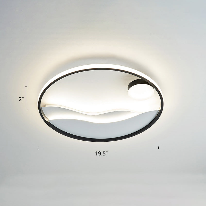 Artistic Bedroom Ambiance: Sunrise and Sea LED Flush Mount Ceiling Light with a Metal Halo Ring