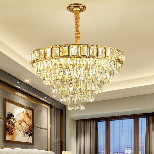 Modern Cone-Shaped Crystal Chandelier For Living Room Clear Minimalistic Design