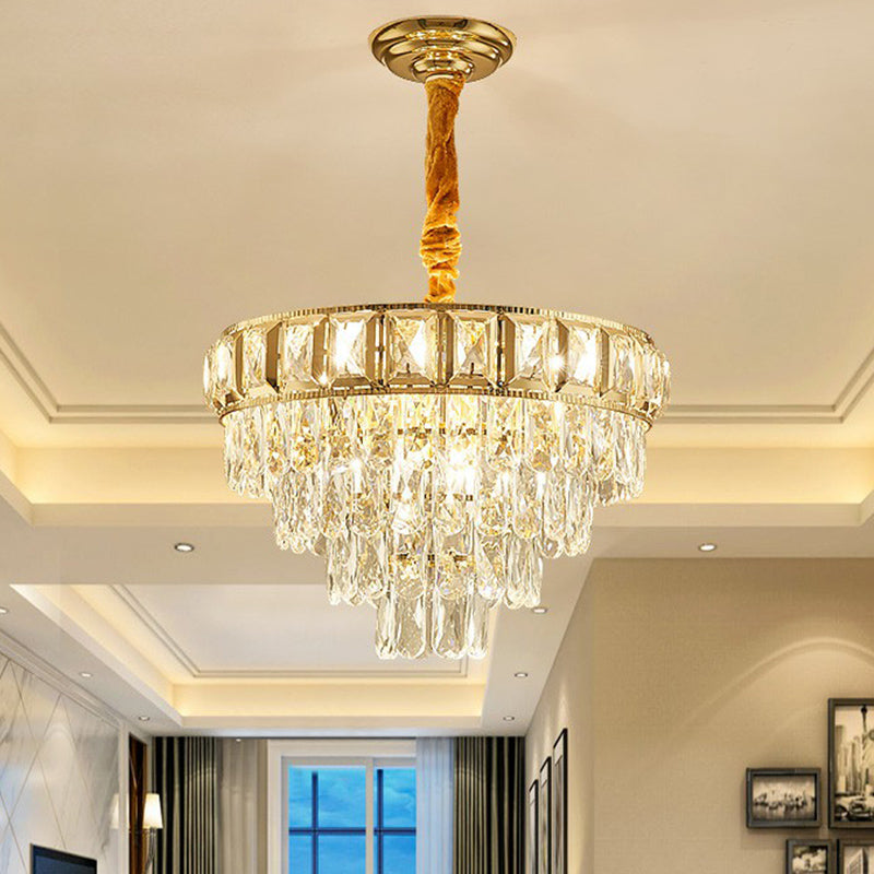 Modern Cone-Shaped Crystal Chandelier For Living Room Clear Minimalistic Design