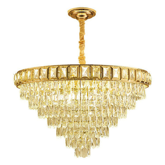 Modern Cone-Shaped Crystal Chandelier For Living Room Clear Minimalistic Design