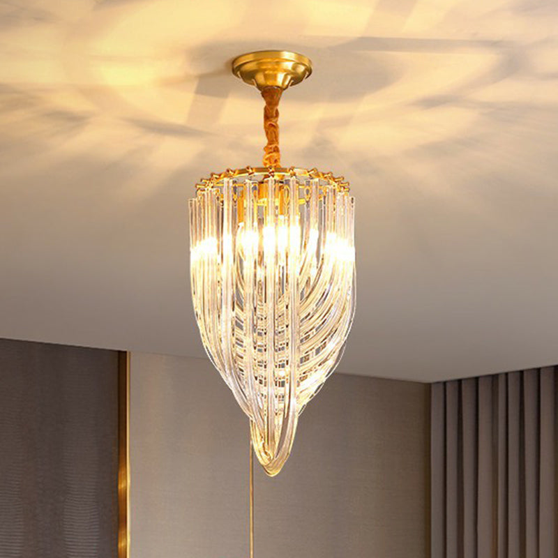 Minimalistic Curved Tube Chandelier: Clear Crystal 3-Light Hanging Lamp For Foyer