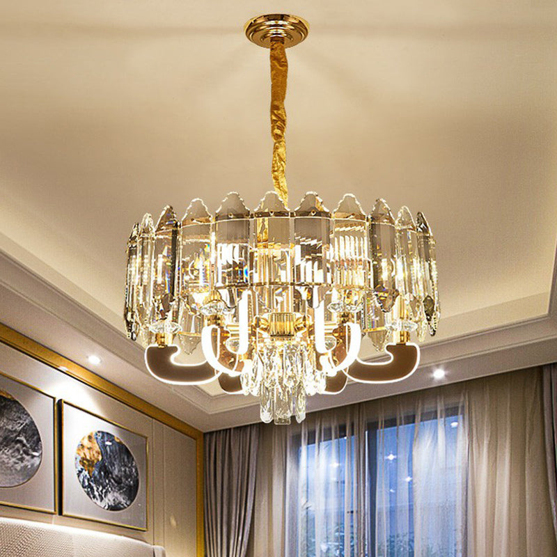 Sleek 6-Head Clear Crystal Drum Pendant Chandelier For Dining Room