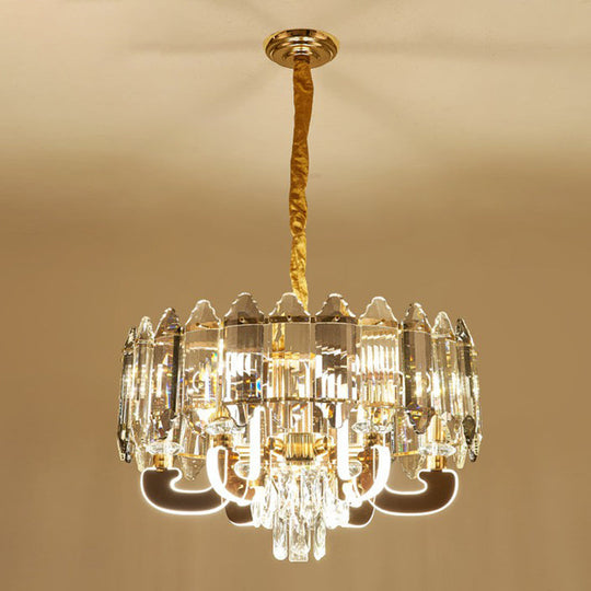 Sleek 6-Head Clear Crystal Drum Pendant Chandelier For Dining Room