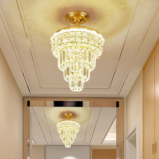 Optical Crystal Foyer Chandelier: Minimalist Brass Pendant