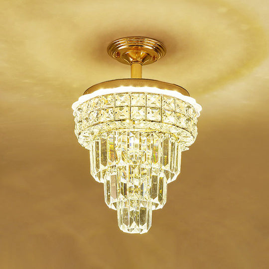 Clear Crystal Tapered Foyer Chandelier Pendant Light In Brass - Minimalist Design