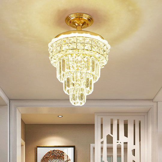 Optical Crystal Foyer Chandelier: Minimalist Brass Pendant