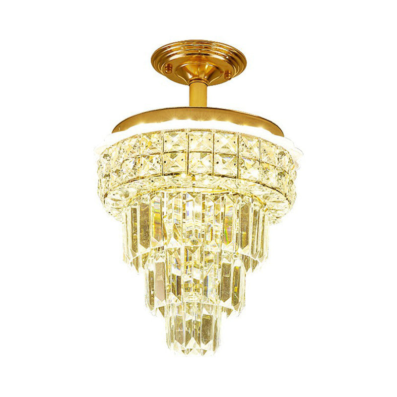 Optical Crystal Foyer Chandelier: Minimalist Brass Pendant