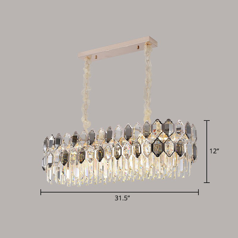 Smoke Grey Crystal Tiered Chandelier - Modern Luxe Hanging Light for Living Room